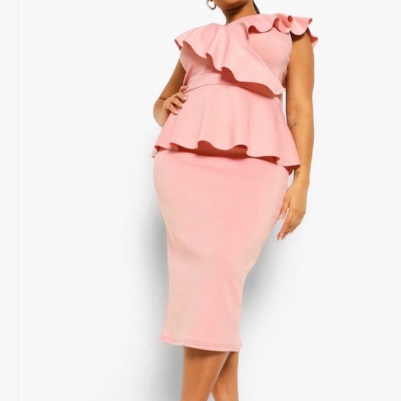 Boohoo Plus | Dresses | Pink Ruffle Peplum Dress | Poshmark
